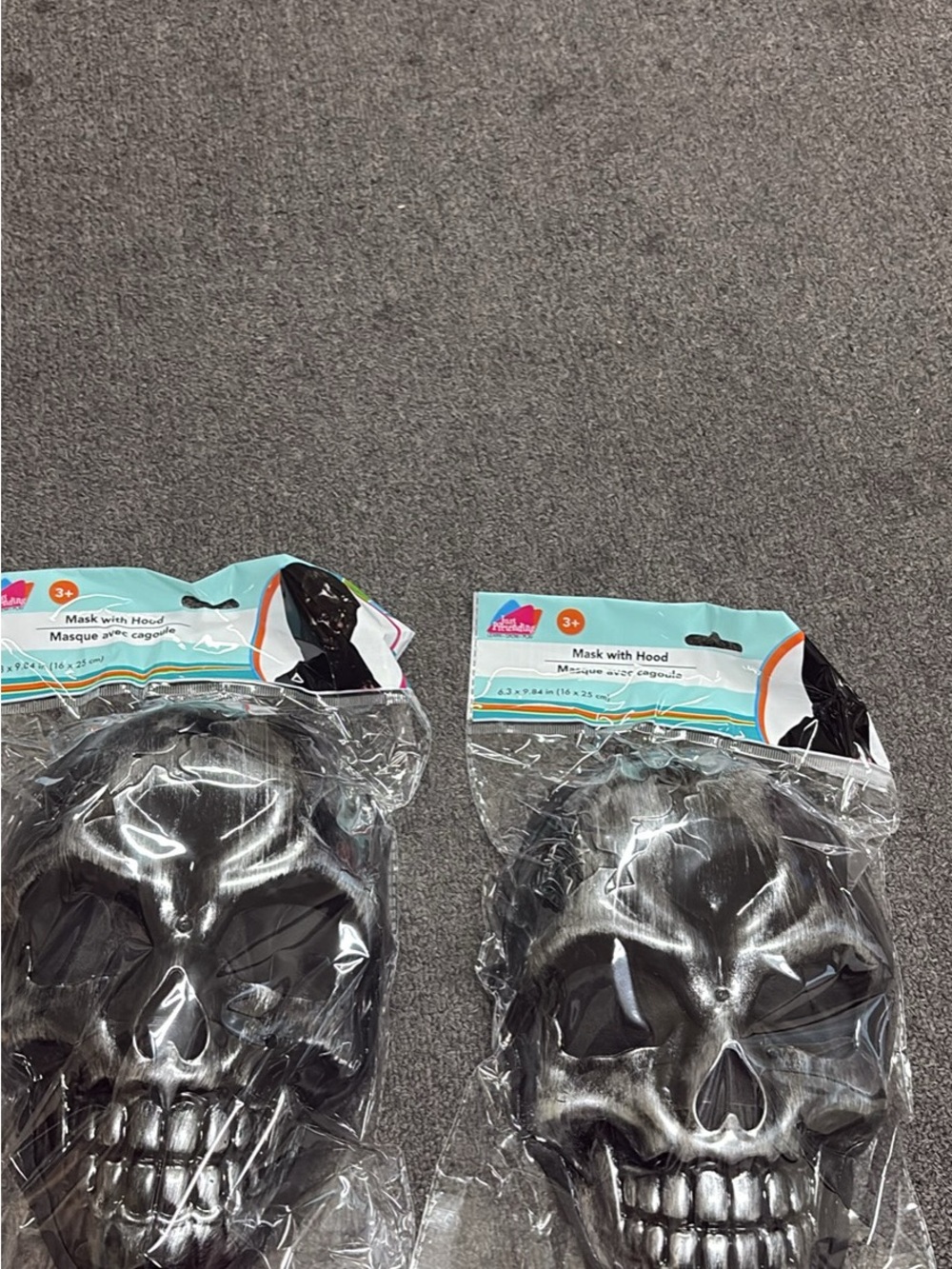 Kids Skull Hood Face Mask with Hood - Metallic Silver 2pc